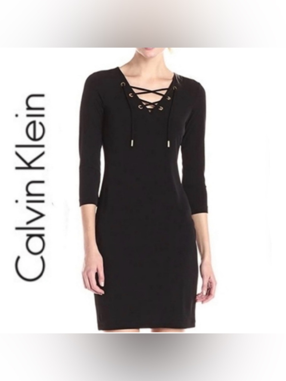 NWT Calvin Klein Lace-Up V Neck Black Dress Sz Medium
